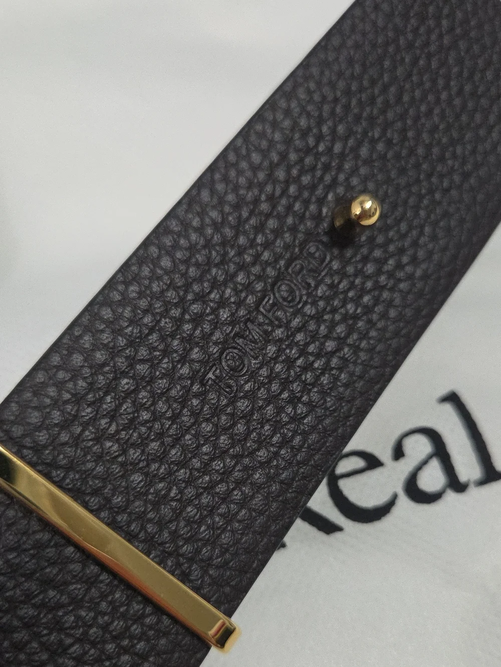 Tom Ford Black Leather Belt Gold T Accent Buckle